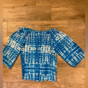 Blue and White Tie-Dye Off-Shoulder Top